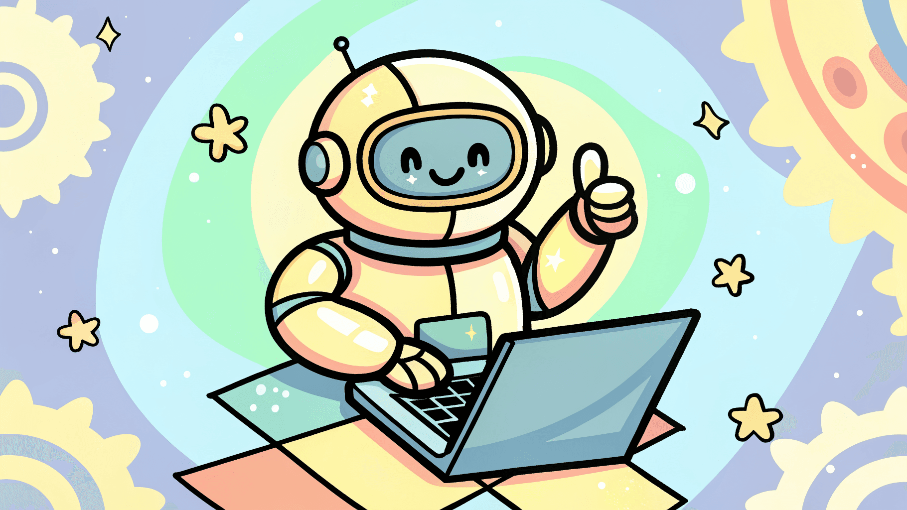 Robot character coding with floating API icons