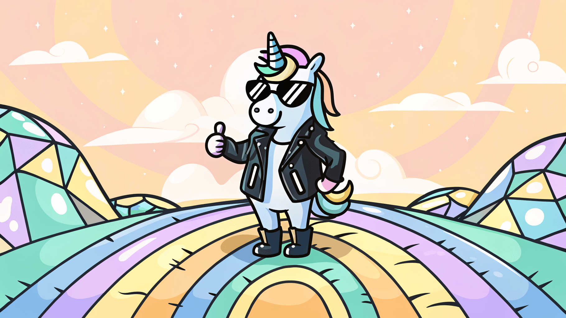 Unicorn character giving thumbs up