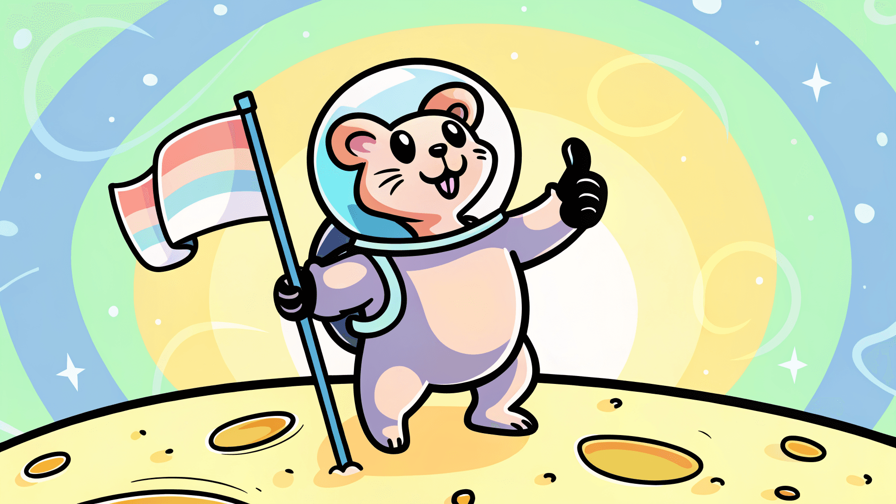 Astronaut hamster planting a flag on the moon