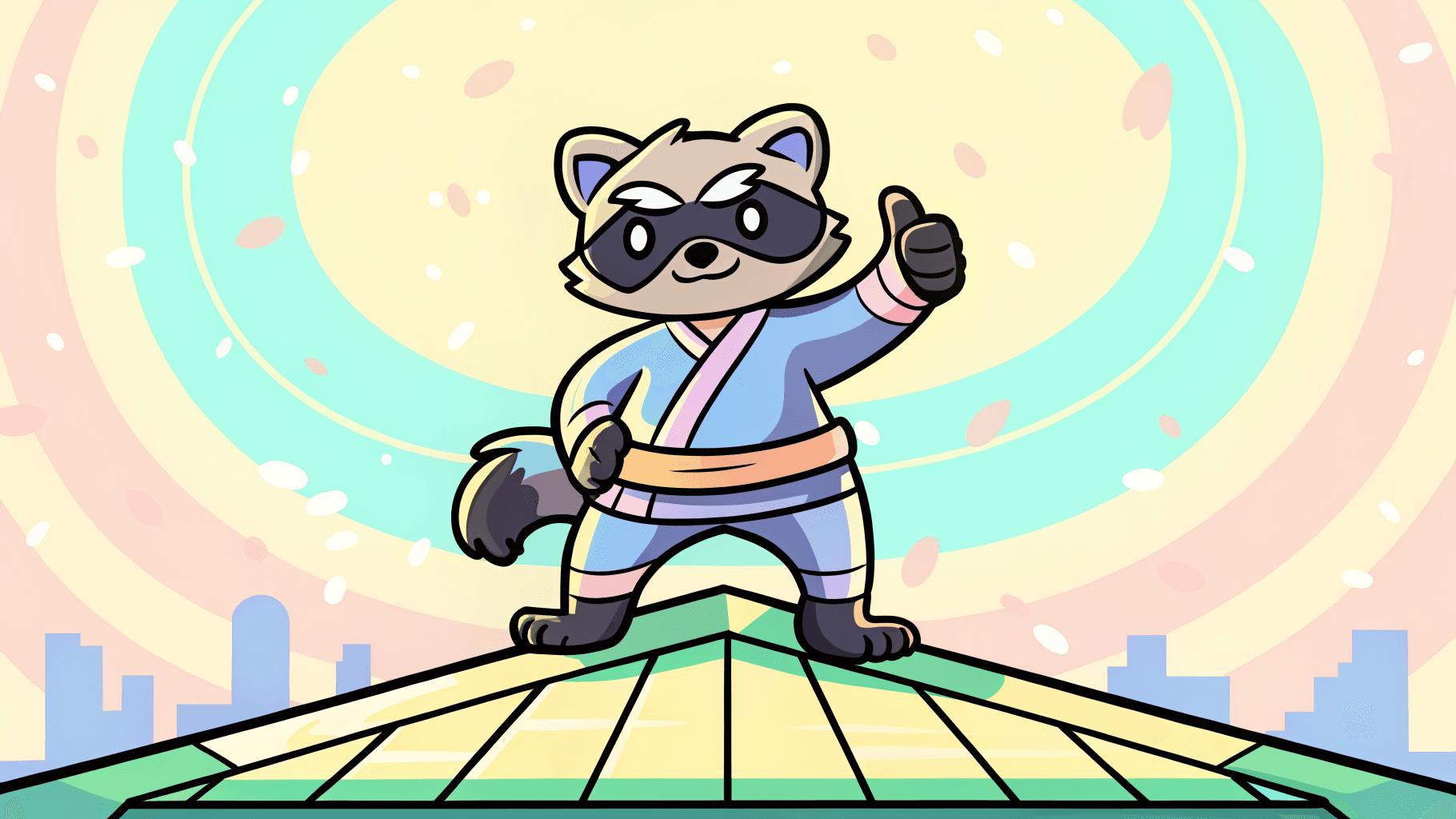 Ninja raccoon in martial arts pose