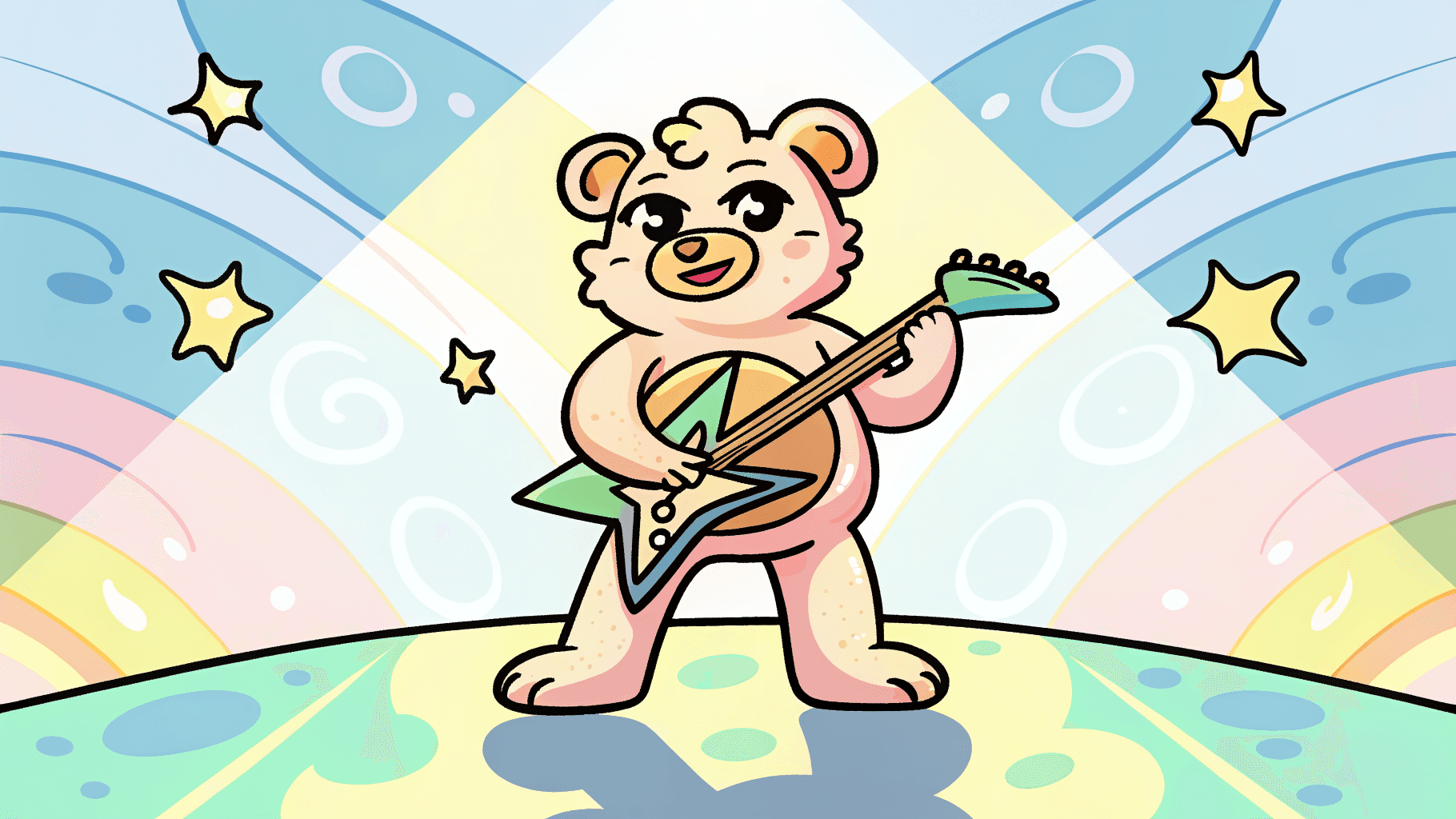 Rockstar bear playing electric guitar