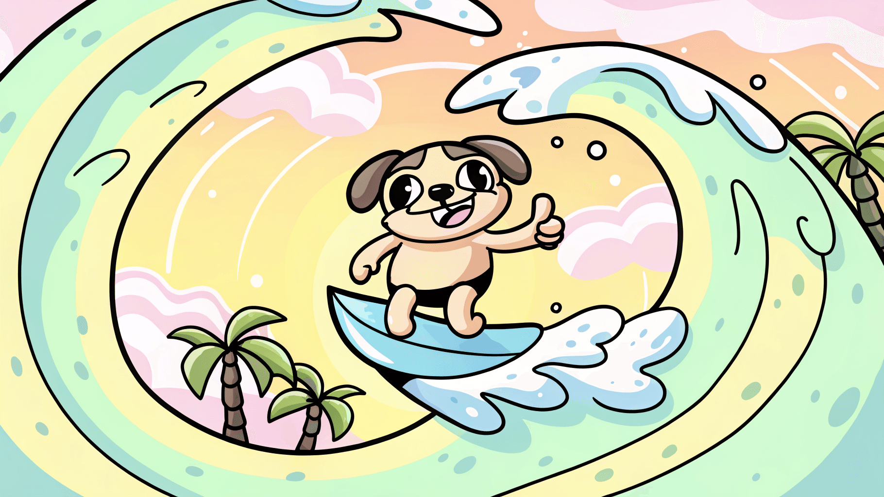 Surfer dog riding a giant wave