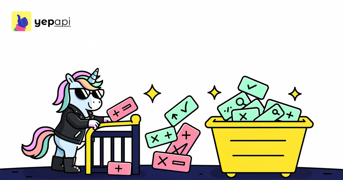 A unicorn sorting tags through a two-lane gate with one clean bin and one spill side.