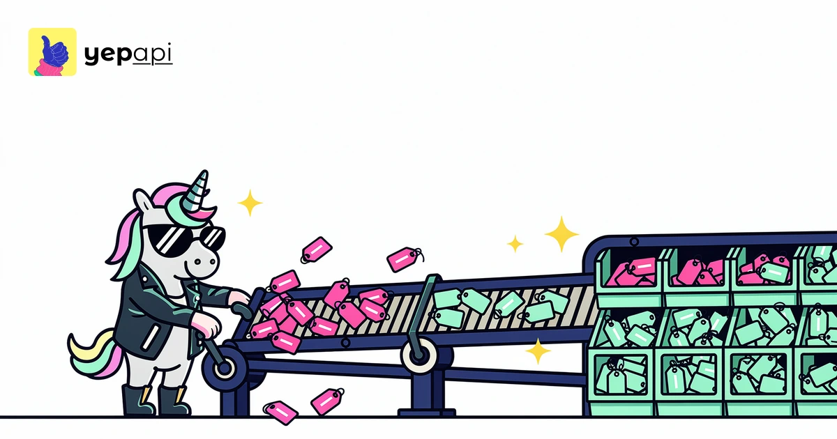 A unicorn sorting small tags through a gate into bins.