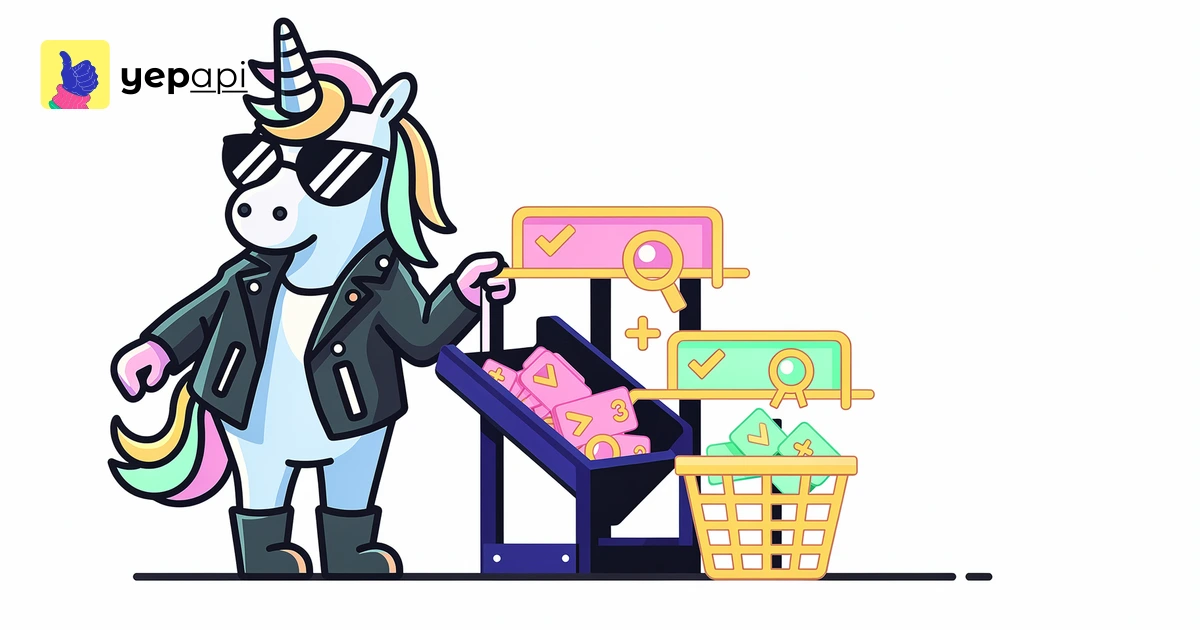 Unicorn sorting google shopping seo product tags through a feed-check gate into approved and mismatched bins