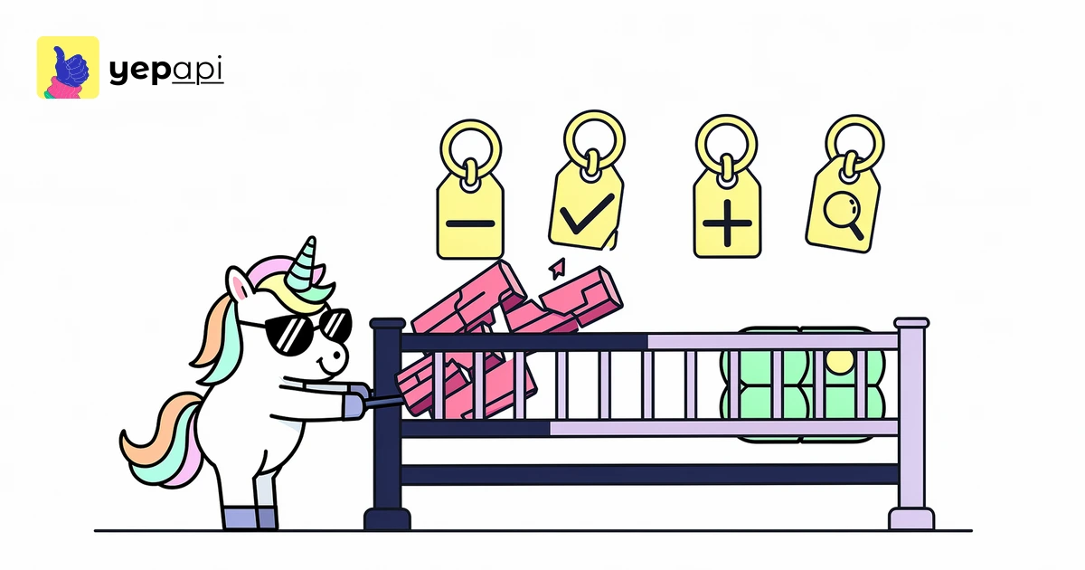 A cartoon unicorn sorts wooden blocks through a two-rail gate.