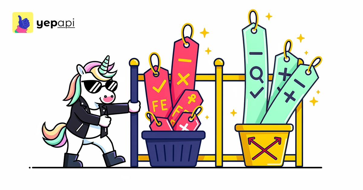 A unicorn sorting long paper tags through a filter gate into a tray.