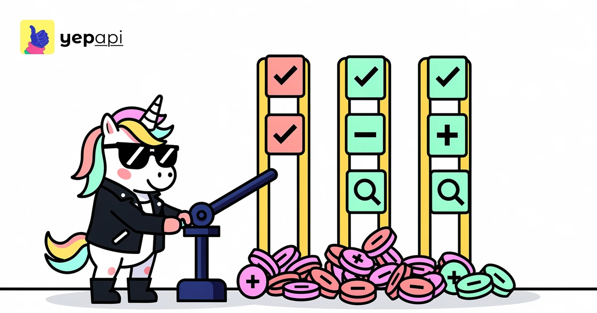 Unicorn pulling an llm gateway routing gate that sends prompt tokens to model rails and dumps exposed keys aside