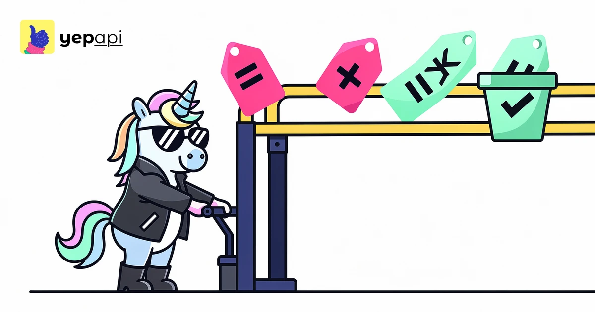 A unicorn sorting long and short tags through a small gate.