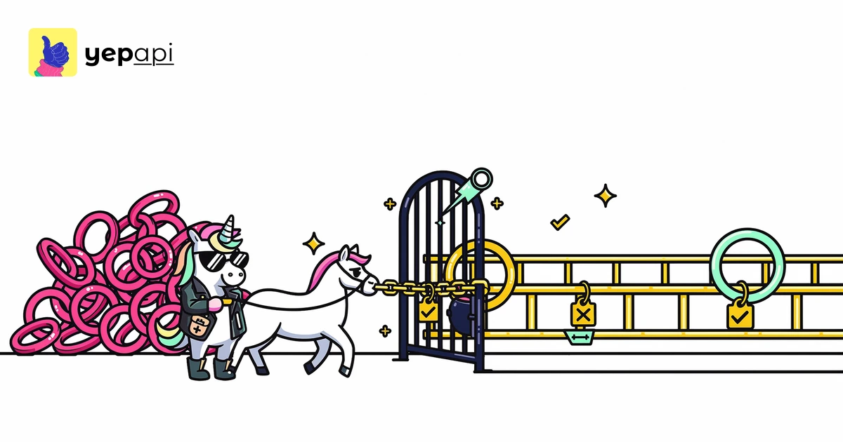 Unicorn pulling a redirect chain through a one-way gate so one clean URL path exits and extra hops fall away