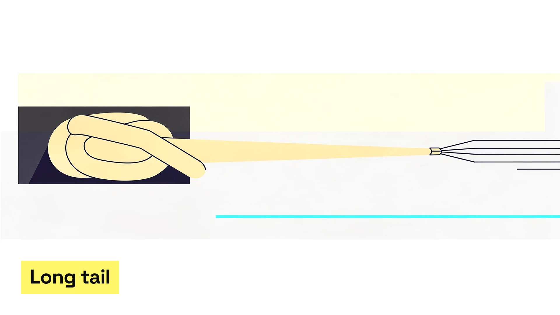 A coiled rope with a long tapering end illustrating what is long tail keywords visually through one thick section and many thinner trailing lengths.